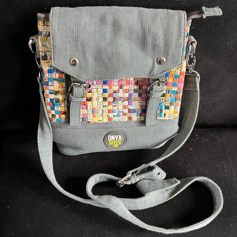 Recycled Newspaper Satchel Crossbody Purse 9.5”x9”x3” Shoulder Bag Multi Weave.